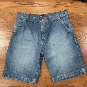 Vtg Tommy Hilfiger Light Blue Carpenter Jean Shorts Size 36